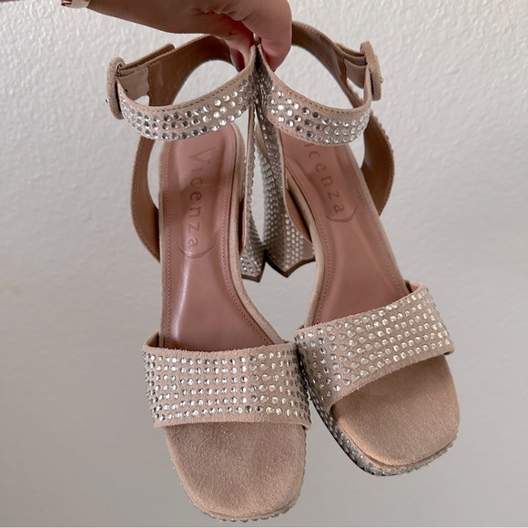 Anthropologie VICENZA Camurca Bege Diamond Gem Platform Sparkly High Heels Tan 7 - Picture 4 of 14